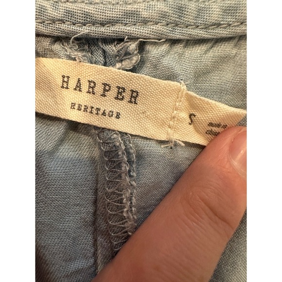 Harper Heritage Women's Chambray Button Down Tie Front Short Sleeve Top - Picture 4 of 5